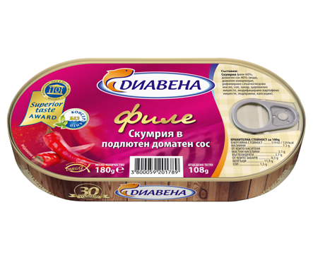 Диавена филе скумрия в подлютен доматен сос 180 г